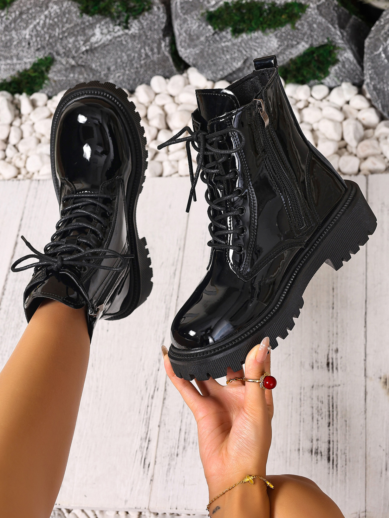 plus Size Lace-Up British Style Retro Martin Boots mid Heel Ankle Winter Cowboy Boots for Women_vogvips.com