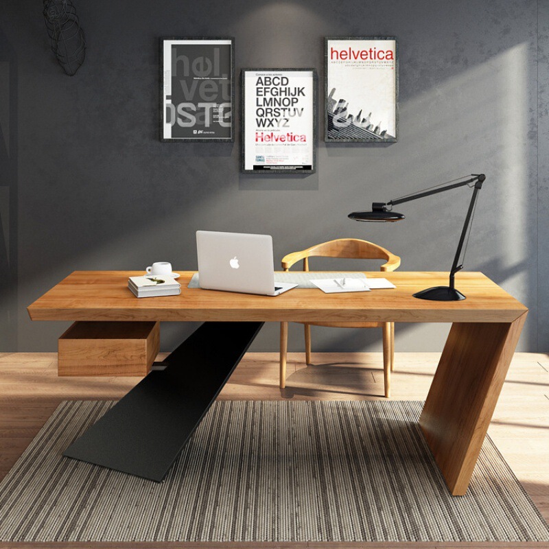 Loft Log Solid Wood Desk Scandinavian Industrial Style Computer Desk Workbench Boss President Desk Study Table and Chairs