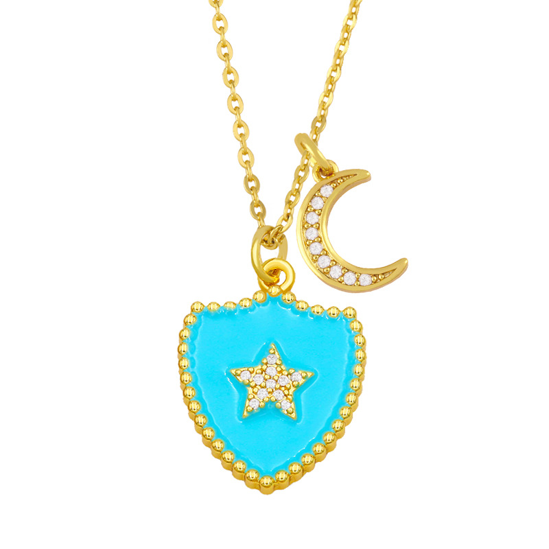 Hip-hop Double Shield Five-pointed Star Moon Pendant Necklace display picture 6