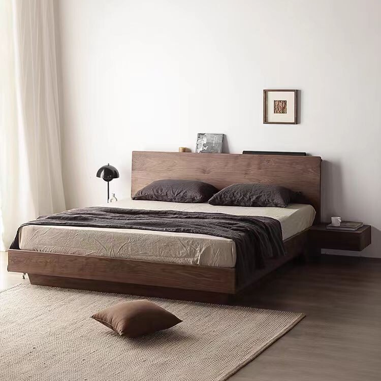 Japanese Tatami Bed Modern Simple Black Walnut Nordic Double Floor Bed Floor Low Bed Full Solid Wood Big Bed