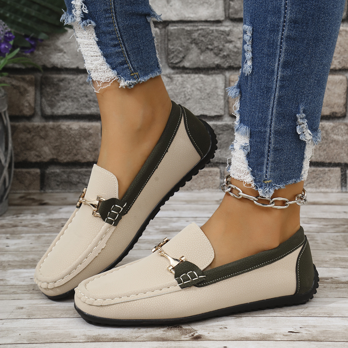 Mocasines Planos para Mujer de Cuero Artificial con Tacón Bajo y Puntera Cuadrada para Banquetes