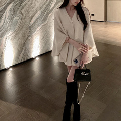 千金富婆斗篷 羊毛羊驼针织斗篷上衣女秋装新款宽松洋气毛衣外套