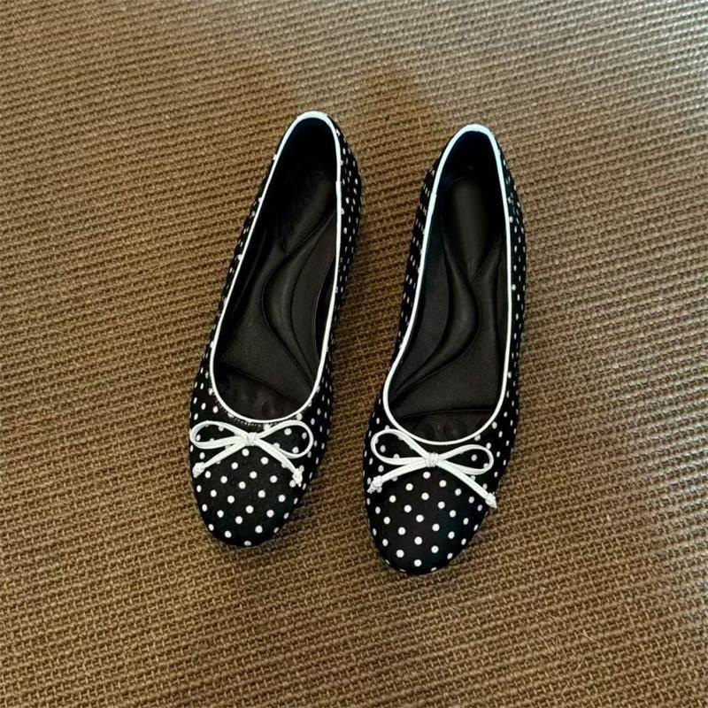 Redonda cabeza retro arco francés superficial altura zapatos de mujer zapatos de ballet de punto de onda universal