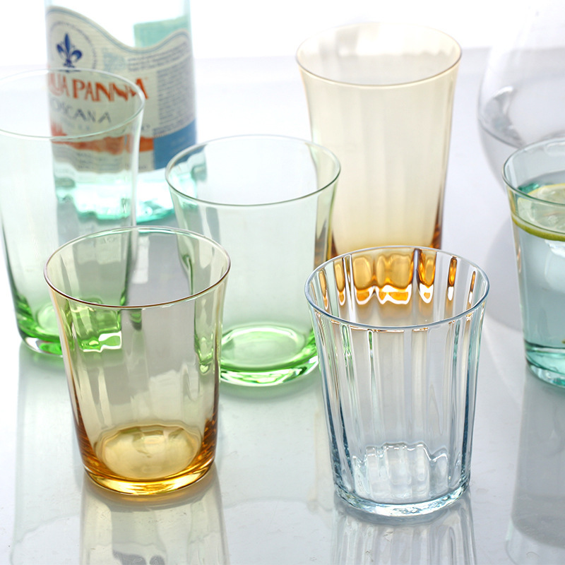 Vertical pattern Cup colorful transparent high-looking glass cup bar Office tea cup wholesale household breakfast cup water Cup