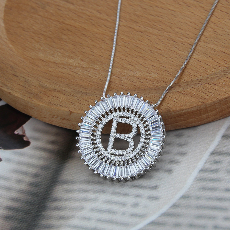 platinum 26 English alphabet inlaid zirconium necklace