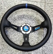 汽车改装赛车深凹圆型真皮MOMO方向盘 13英寸340MM漂移转向方向盘