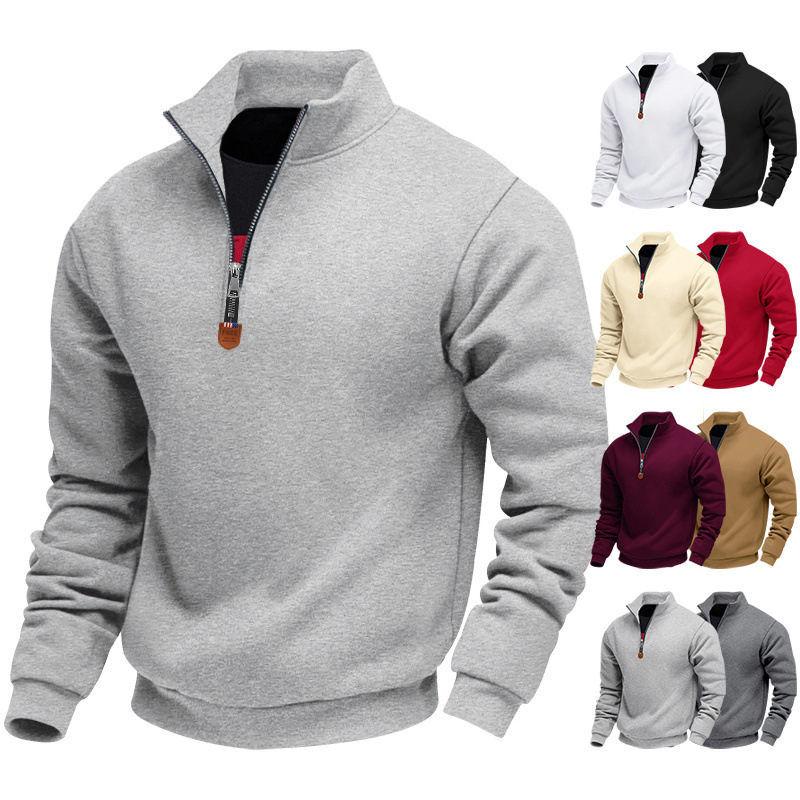 Cross-border Amazon American-style Heavy fleece-lined Skin-friendly Warm-keeping Men's Long-sleeved Half-zipper Sports Casual Sweat