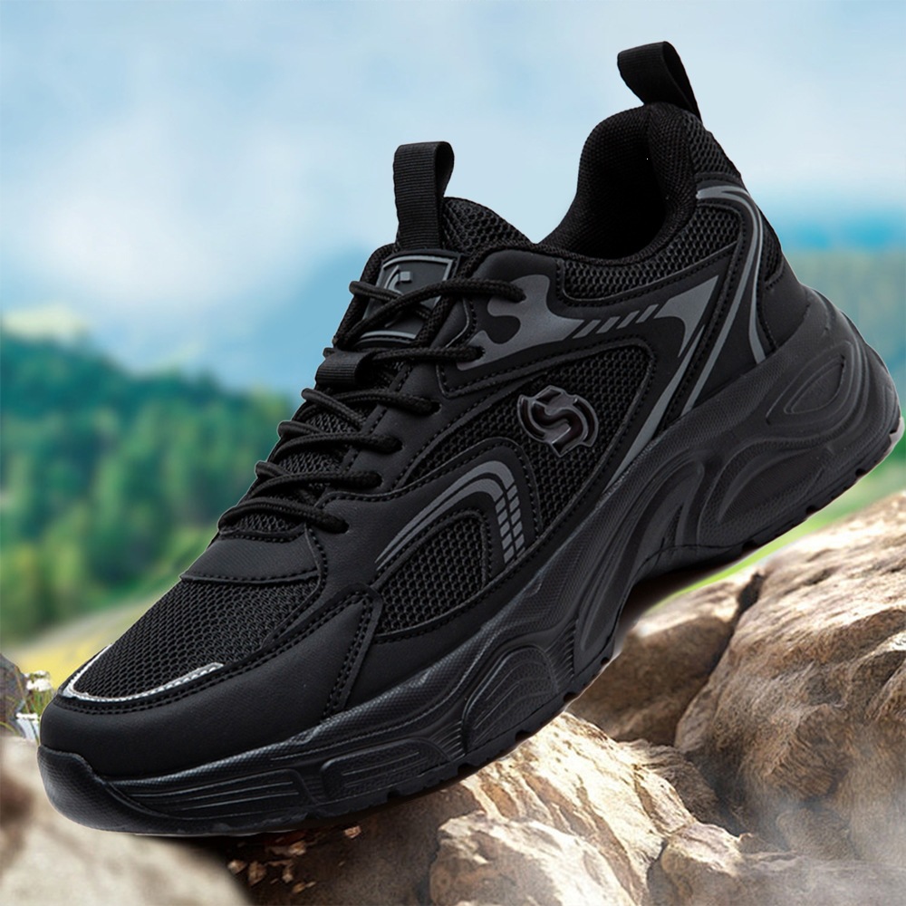 Unisex thick-soled height-increasing casual sports shoes, Black Warrior dad shoes, mesh breathable trendy versatile running shoes