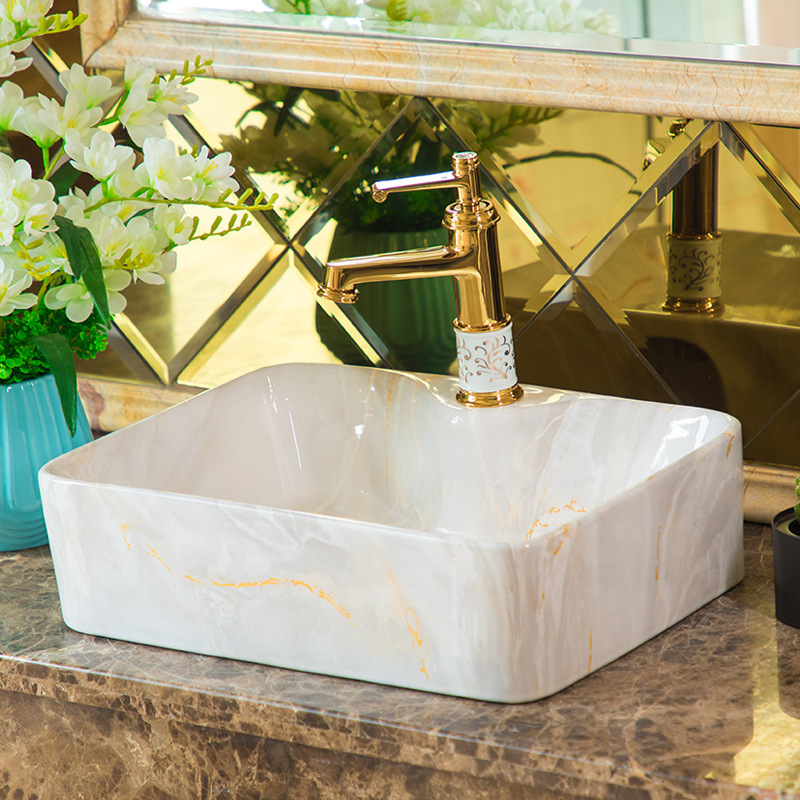 Lavabo de cerámica patrón de mármol Cuenca Superior lavabo de alta gama estilo europeo luz estilo de lujo Hotel ingeniería arte cuenca