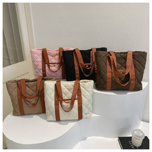 棉服大包包女菱格羽绒棉轻便韩版托特包2024新款洋气大容量单肩包