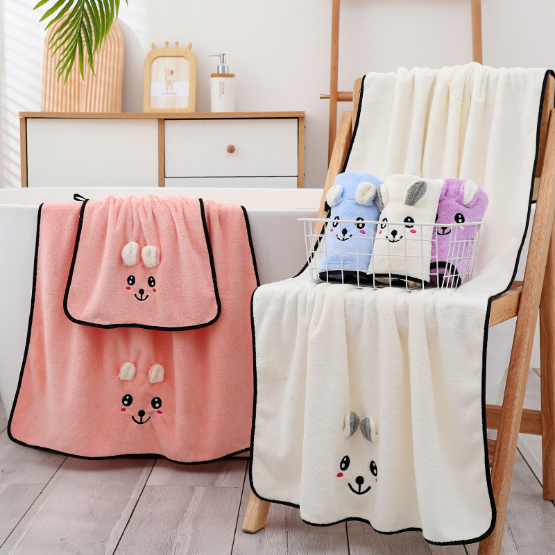 Wholesale high density coral fleece towel cartoon Three-dimensional rabbit ears towel bath towel a generation of thick wipe face towel