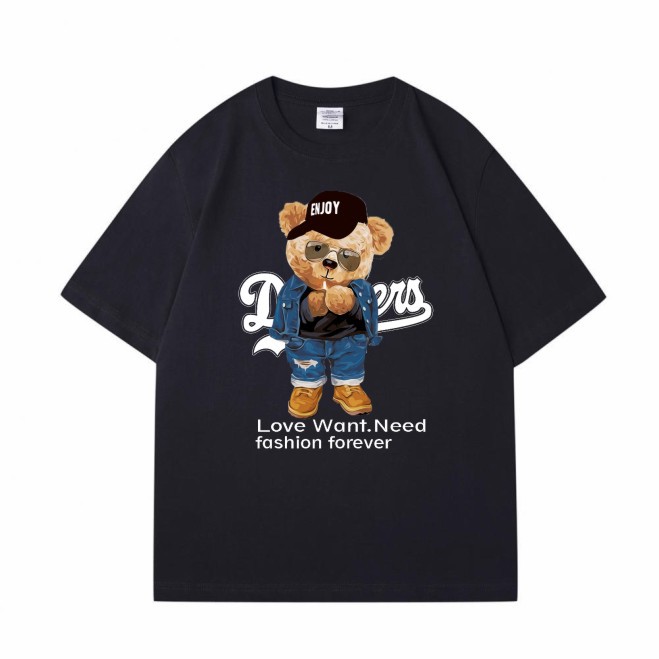 Men's Clothing 24 new European and American men's cute bear print pure cotton round neck short sleeve T shirt_voghion.com