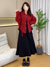 大码时尚气质套装女秋冬胖翻领衬衫外套针织背心裙显瘦两件套潮