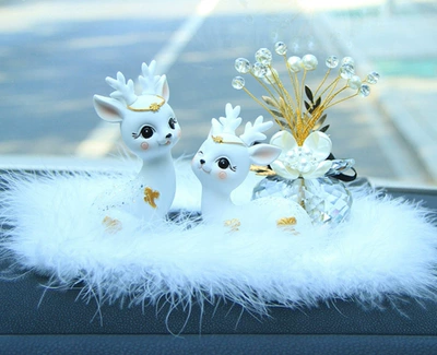 Safe journey deer car Car ornaments - white-small-fairy-deer-crystal-lucky-flower-small-wool-pad-glue-10