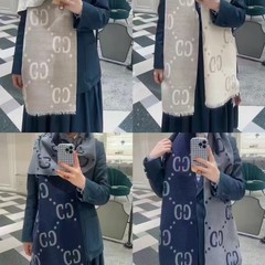 正确版g家双面拼色羊毛围巾女字母披肩保暖两用长款秋冬羊绒围巾