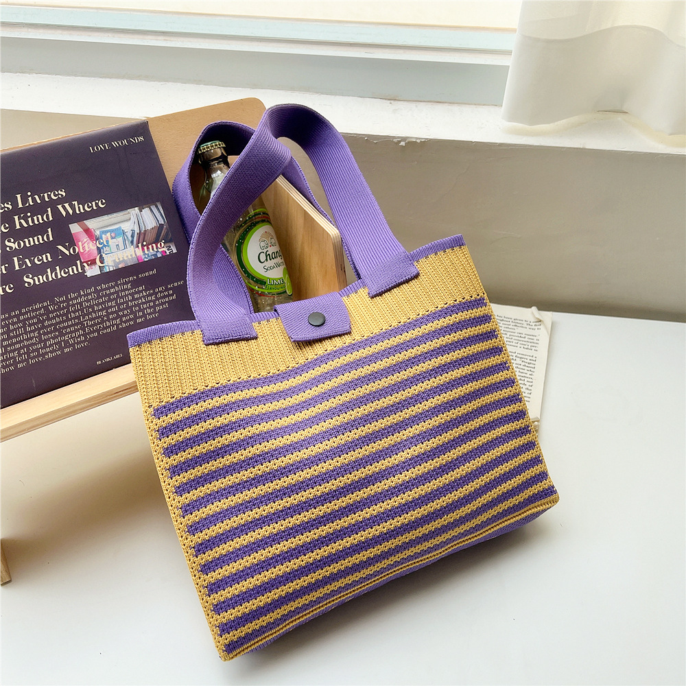 Women's Medium Knit Stripe Classic Style Buckle Tote Bag display picture 9