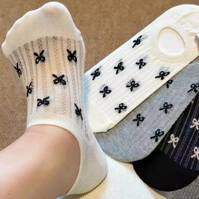 Японские носки Летние мелкие носки дети короткие носки лодки носки невидимки милые банты сетчатые хлопчатобумажные носки тонкие