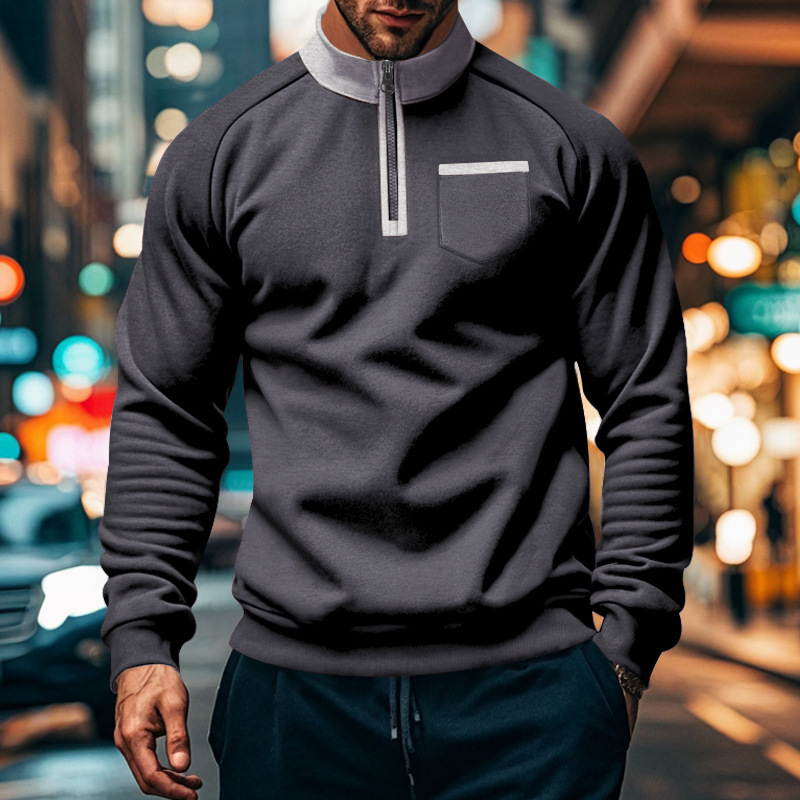 Men's Half Zip Sweatshirt With Stand Collar For Autumn And Winter_voghion.com