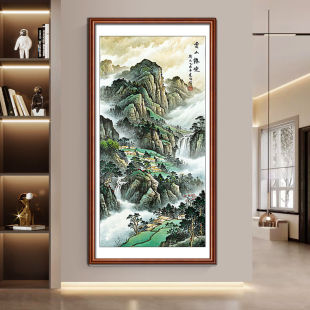 鸿运当头入户玄关国画竖版过道客厅装饰画挂画靠山招财山水画壁画-阿里巴巴