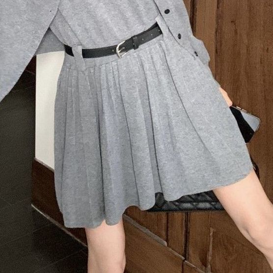 温柔气质韩系套装女秋冬季新款纽扣宽松开衫高腰针织背心裙两件套|undefined
