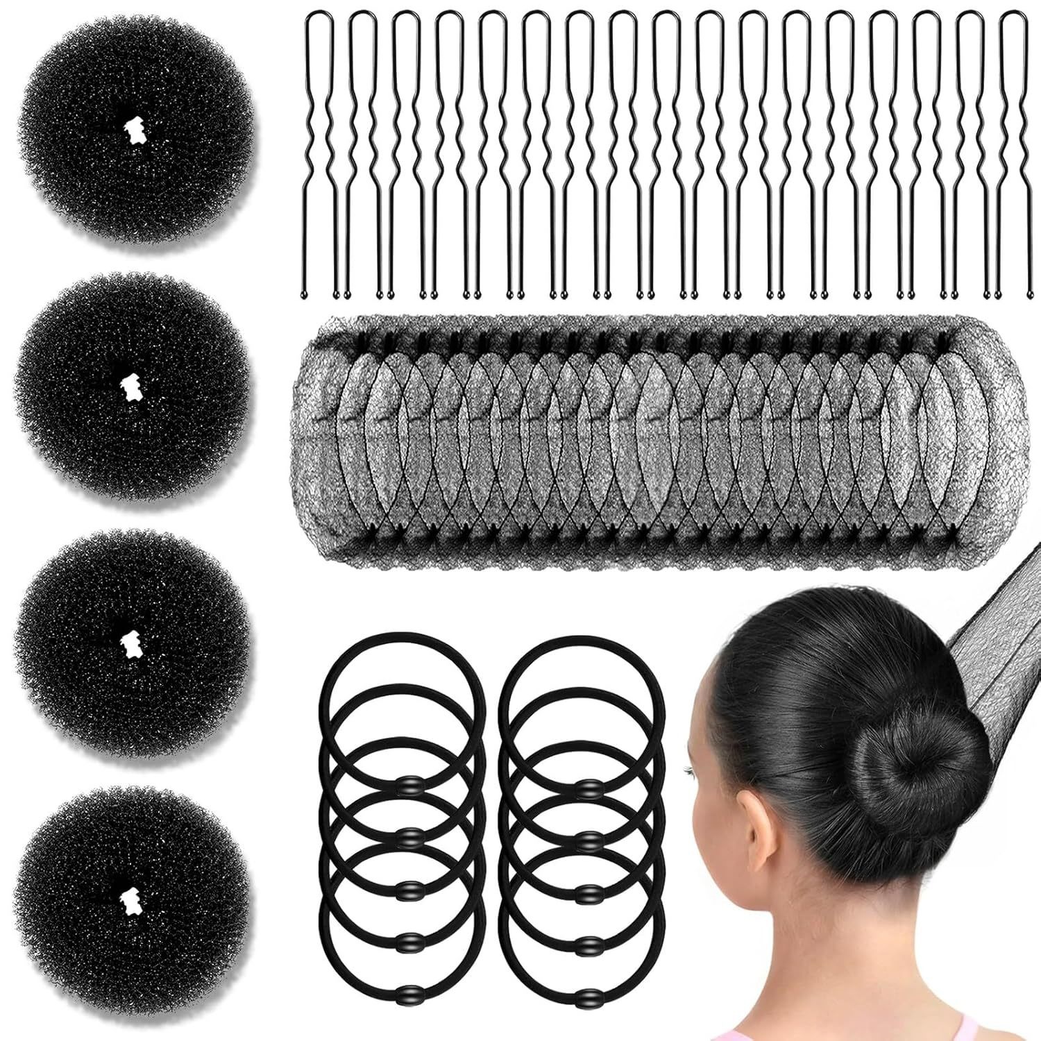 134 Pieces Cross-Border Set: 100 U-Shaped Clips, 10 Hair Ties, 20 Hair Nets, Flight Attendant Ballet Hair Clip Combination Set