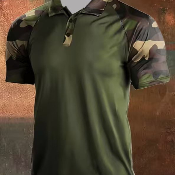 Cross-Border Summer Printed Short-Sleeved Polo Shirt, Quick-Drying Breathable Tactical Top, Men's Outdoor Polo Shirt