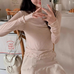 莱赛尔天丝白色罩衫女秋季2025新款长袖t恤假两件打底衫修身上衣