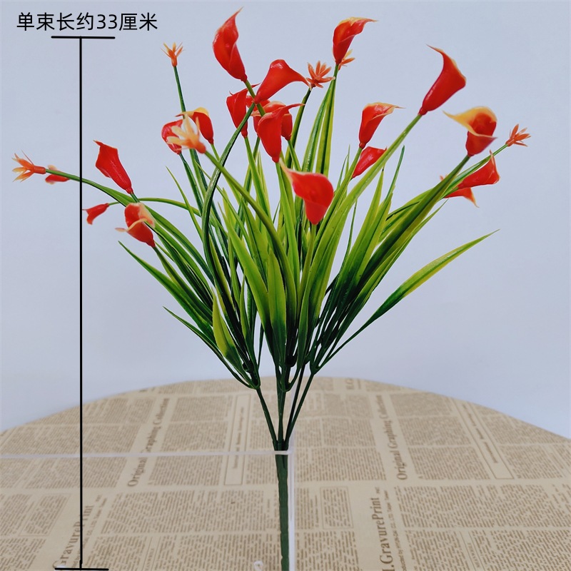 Flores de plástico falsas de una sola flor yucari hierba de agua decoración cercas de flores llenas de estrellas pequeñas flores de flores de simulación de flores verdes rosas