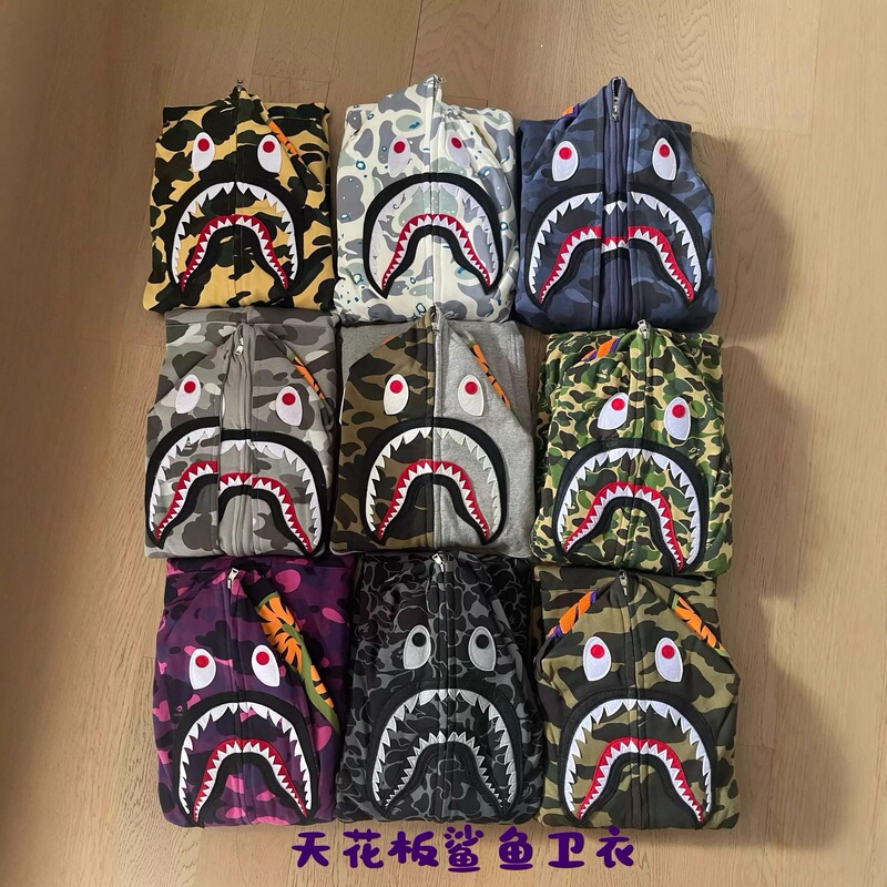 Cross-Border Ins Shark Head Camouflage Zipper Hooded Jacket Loose Couple Sweatshirt Men's Cardigan Bape Shark Cross-Border Ins Shark Head Camouflage Zipper Hooded Jacket Loose Couple Sweatshirt Men's Cardigan Bape Shark