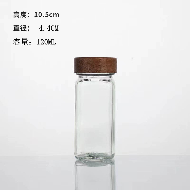 Botella de condimento de cocina cuadrada, frasco de vidrio transparente sellado, botella de condimento, botella de embalaje, botella conveniente de almacenamiento de pimienta