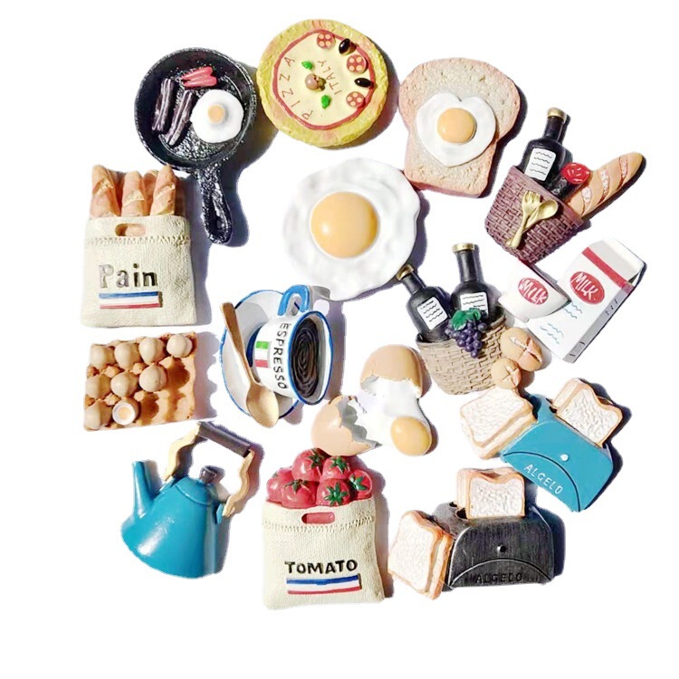 3D simulation food bread bag egg milk pan breakfast tomato bag resin refrigerator sticker creative magnet 3D simulation food bread bag egg milk pan breakfast tomato bag resin refrigerator sticker creative magnet