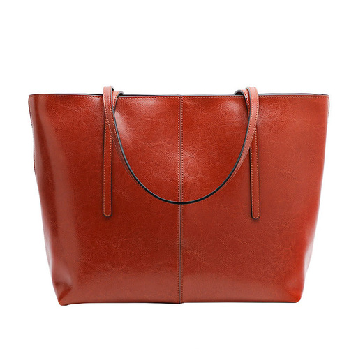 Leather women's bag, Western and Eastern retro, oil wax leather texture, single-shoulder bag, daily commute, large capacity, laptop tote bag
