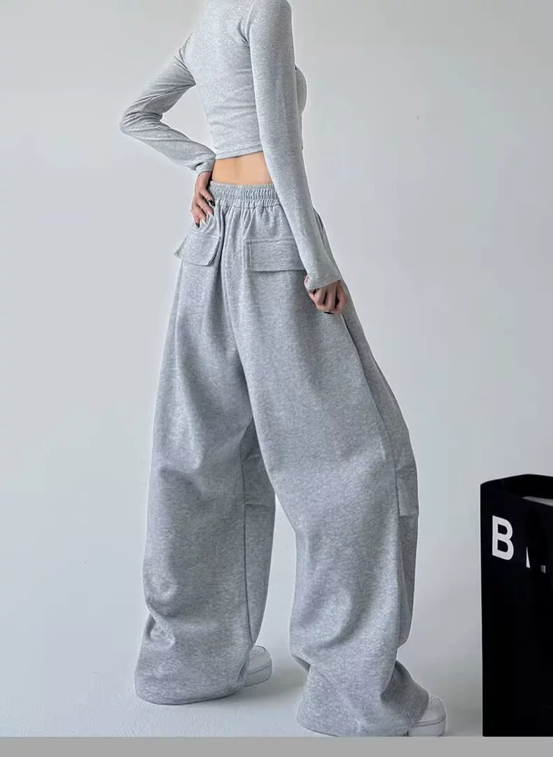 П Solid spring casual trousers, drawstring, loose fit
