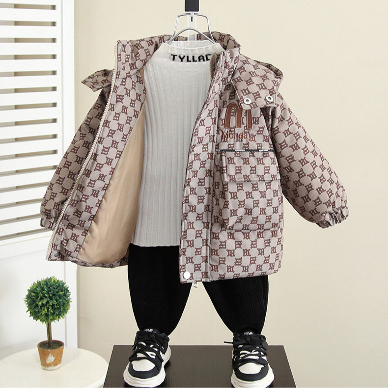 6964 chaqueta gruesa para niños ropa de invierno 2025 nueva chaqueta de plumón de pato blanco chaqueta acolchada de algodón de longitud media para niños