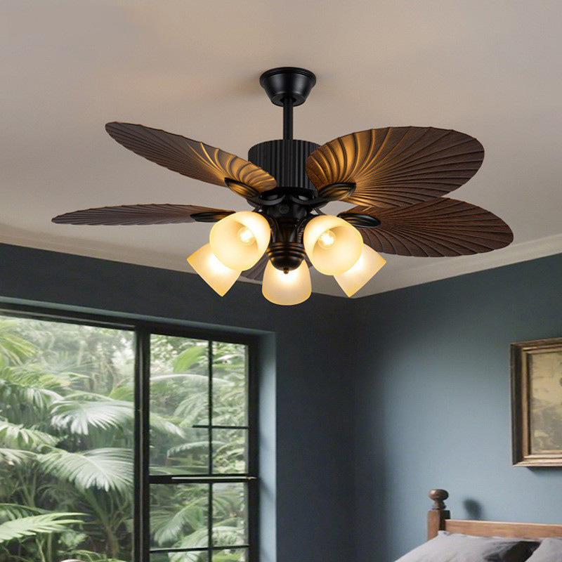 French-Style Retro Bedroom Fan Light, Banana Leaf Vintage-Style Living Room Fan Light, Study Fan Light