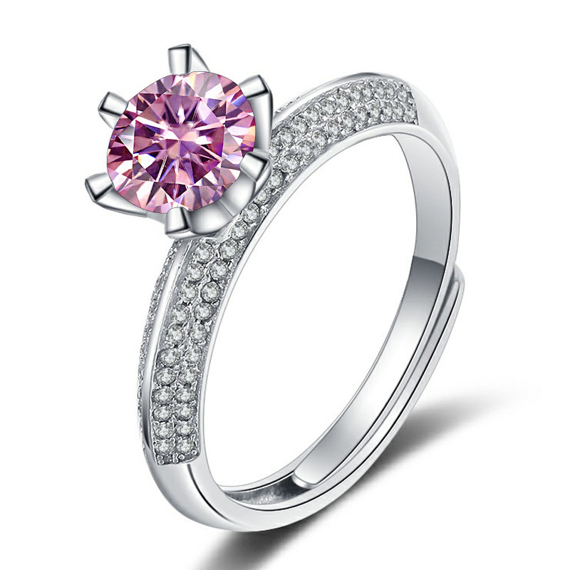 Color transfronterizo de un quilate S925 plata anillo de piedra de mozan, mitad de la pared de la montaña puede ajustar el anillo para hombres y mujeres