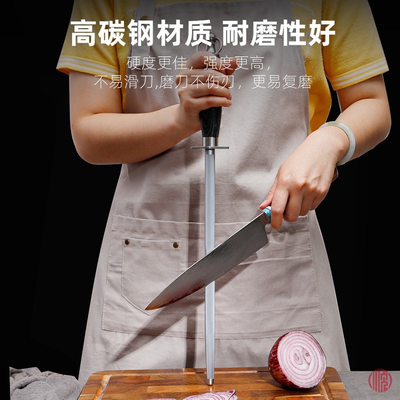 12寸黑彩木超细纹磨刀棒幼齿德国钨钢金屠宰场专用家用手持荡刀棒|undefined