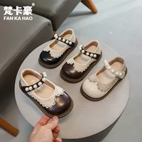 Детские круглые головы Maryzhen - маленькие кожаные туфли 2024 весна новые жемчужные однотонные туфли для девочки с кружевами сладкие принцессы туфли