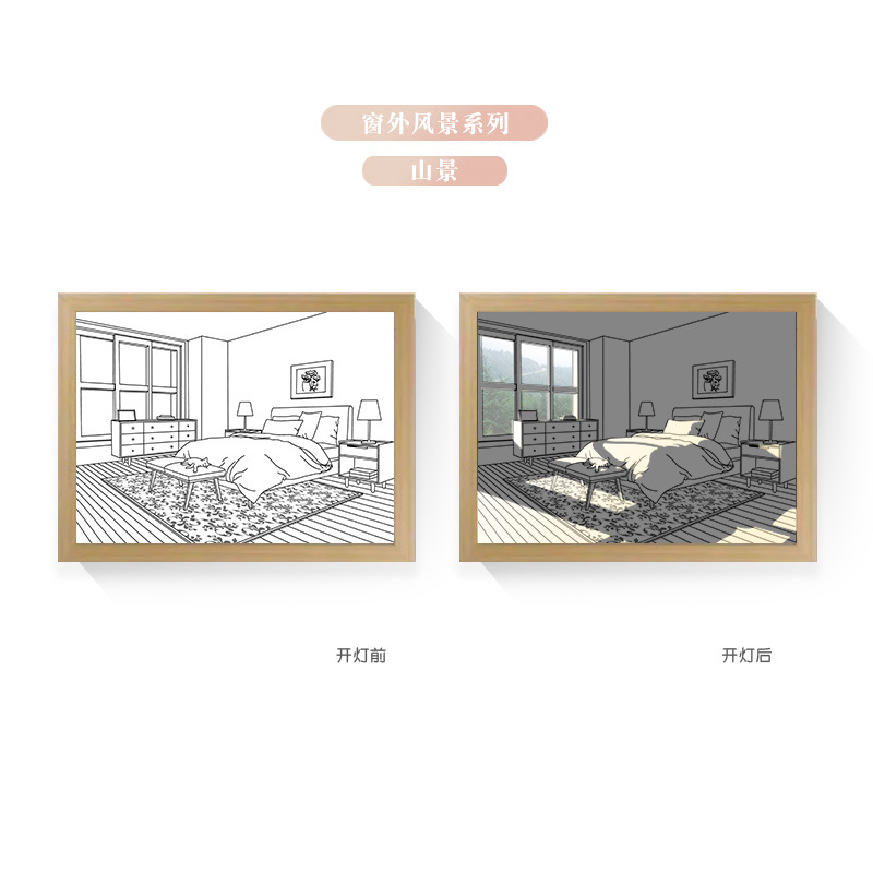 Tres colores TikTok popular pintura ligera de dibujos animados dormitorio noche pintura luminosa marco de fotos de madera maciza creativo bricolaje fabricante