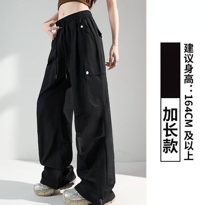 黒のレトロなバックル付きオーバーオール女性の夏薄いハイウエストスリムストレートプリーツバイブスタイルアメリカンワイドレッグパンツ|undefined
