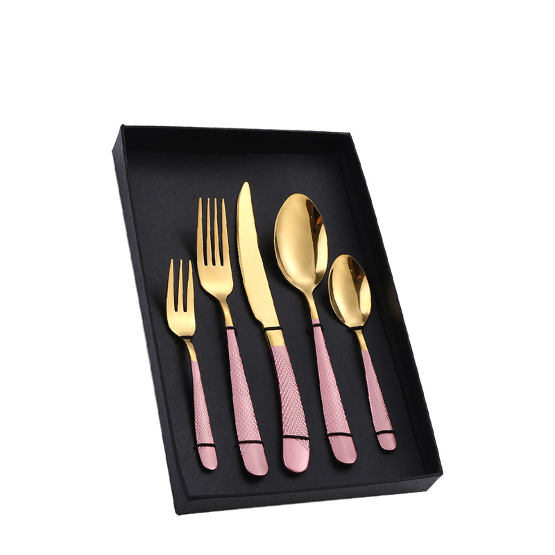 Amazon Tik Tok vajilla de acero inoxidable 4/5 piezas traje estrella diamante cuatro piezas principales caja de regalo cuchillo de comida occidental, tenedor y cuchara traje