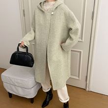 上海兰芝新款圈圈毛呢子大衣加厚宽松复古羊毛外套连帽长款240894