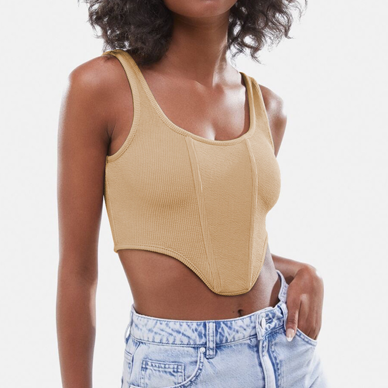 2023夏季新款欧美风跨境女装 性感辣妹鱼骨吊带上衣修身螺纹背心|ms