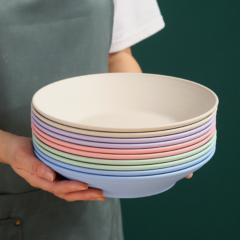 23CM加深大盤小麥秸稈創意菜盤子家用加厚耐摔塑料圓形才碟子批發