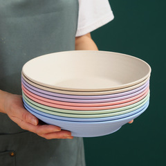 23CM加深大盤小麥秸稈創意菜盤子家用加厚耐摔塑料圓形才碟子批發