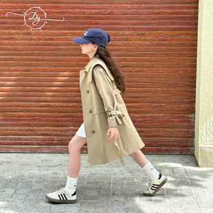 Sangluo children's clothing girls double-breasted trench coat 2024 spring and autumn new cuhk children's English style long coat