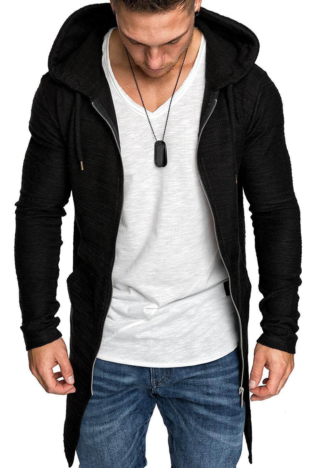 Cardigan con cappuccio da uomo giacca con zip stile moderno_voghion.com