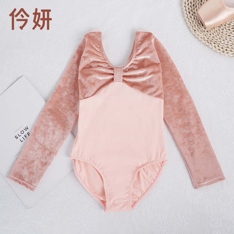 Ropa de baile Ropa de ballet de manga larga de otoño e invierno para niñas y niños Ropa de entrenamiento de terciopelo nuevo traje de baile chino para niños