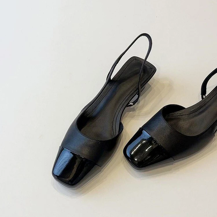 Новые летние стильные французские черные сандалии на низком каблуке, женская модная повседневная обувь, кожаные туфли с квадратным носком и задней частью