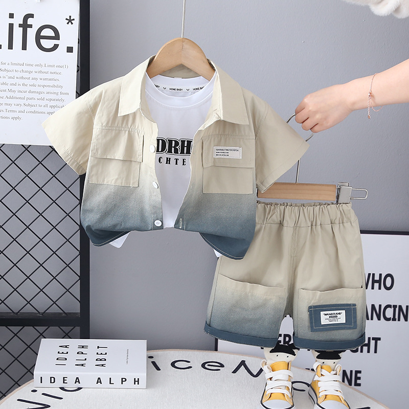 Boys Summer Suit 2025 Kidsren's New Summer Shirt Boys Fashionable Short-Sleeved Thin Baby Korean Clothes